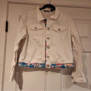 Moka Sport white denim plaid trim jacket M